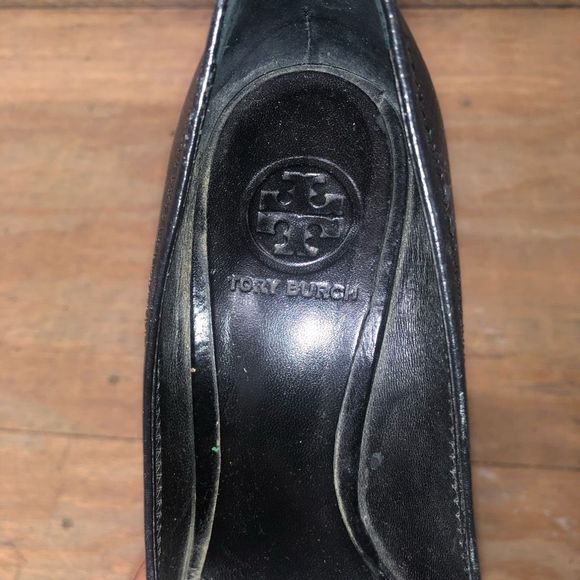 Tory Burch Carnell High Open Toe Wedge Black Heels Size 7, MSRP $295 - Picture 8 of 11